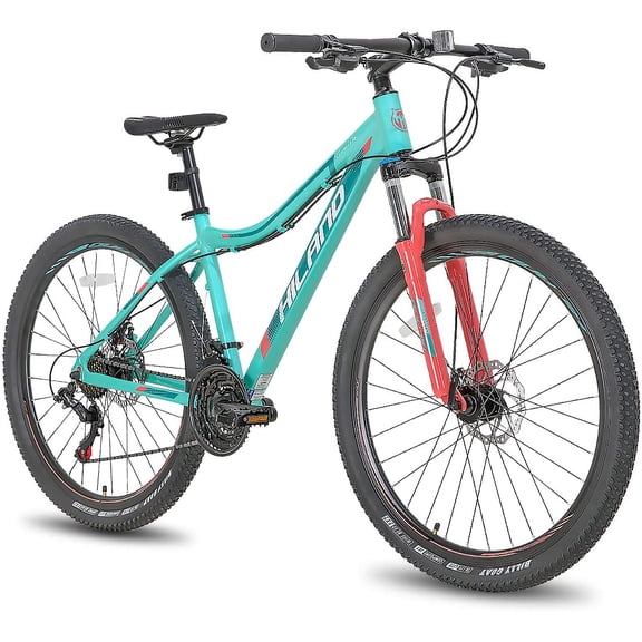 Hiland Mountain Bike for Woman, Shimano 24 Speed with Lock-Out Suspension Fork, 27.5 inch Wheels Mountain Bike for Women Womens Bike Mens Bicycle, Mint Green