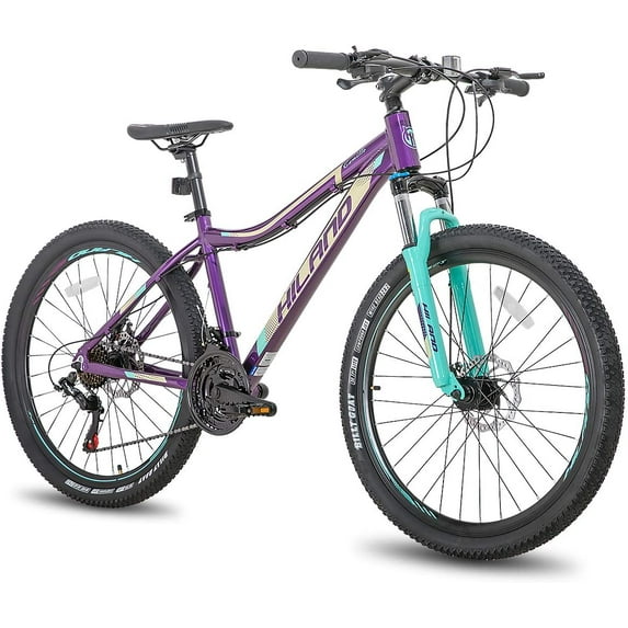 Hiland Mountain Bike for Woman, Shimano 24 Speed with Lock-Out Suspension Fork, 27.5 inch Wheels Mountain Bike for Women Womens Bike Mens Bicycle, Purple