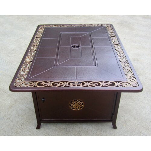 Hiland Propane Rectangular Cast Aluminum Decorative Fire Pit, Bronze