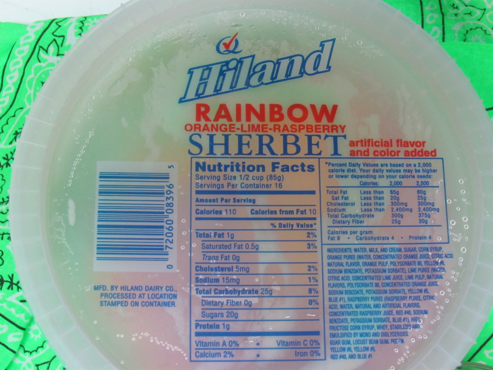 Hiland Rainbow Sherbet, 64 oz