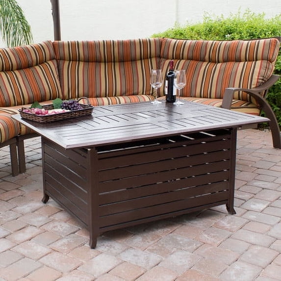 Hiland Rectangular Cast Aluminum Slatted Fire Pit, Bronze