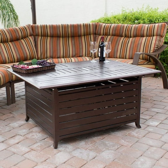 Hiland Rectangular Cast Aluminum Slatted Fire Pit, Bronze