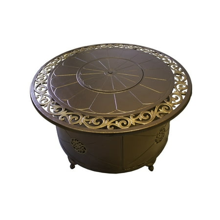 AZ Patio Heaters Outdoor Rectangular Aluminum Propane Fire Pit with Scroll Design - Hammered Bronze