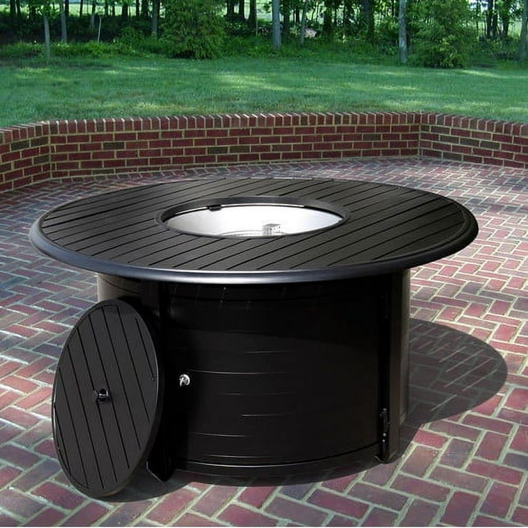 Hiland Round Cast Aluminum Slatted Fire Pit, Black Hiland Round Cast Aluminum Slatted Fire Pit, Black