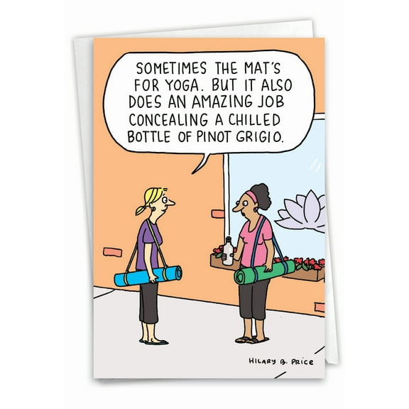 Hilarious Birthday Greeting Card with 5 x 7 Inch Envelope - Yoga Mat - Women with Yoga Mats in Front of Gym