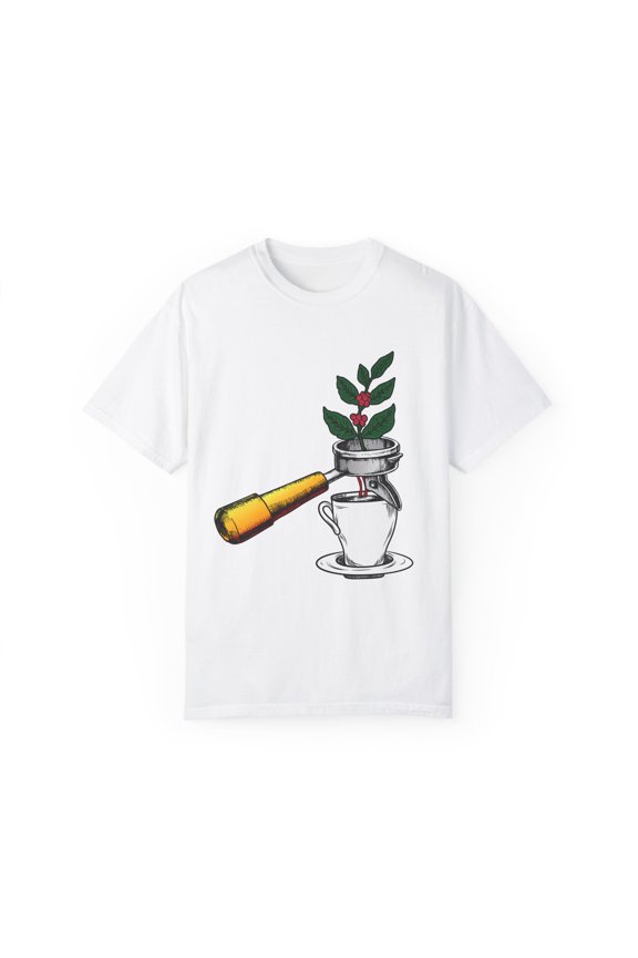 Hilarious Caffeine Seeds Herb Shrub Brew Java Barman Waiter Humorous Cafes Cappuccino Kernel Grain Barkeeper Unisex Garment-Dyed T-shirt