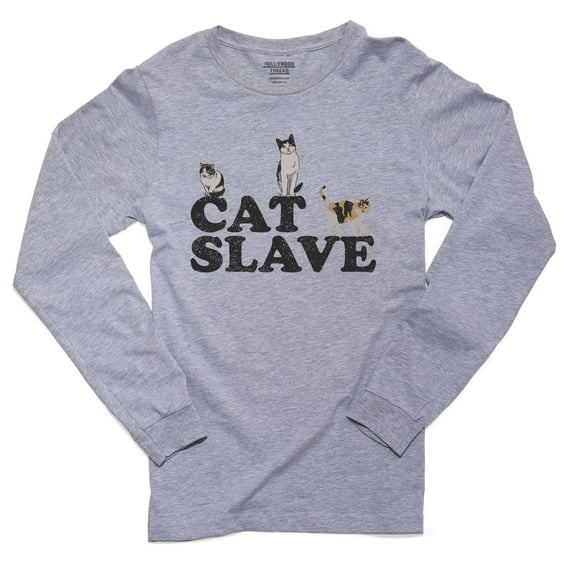 Hilarious Cat Slave Feline Silhouette Graphic Men's Long Sleeve Grey T-Shirt