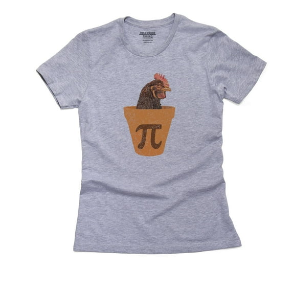 Hilarious Chicken Pot Pie Graphic With Chicken in Planter Pot Pi Symbol Women's Cotton Grey T-Shirt