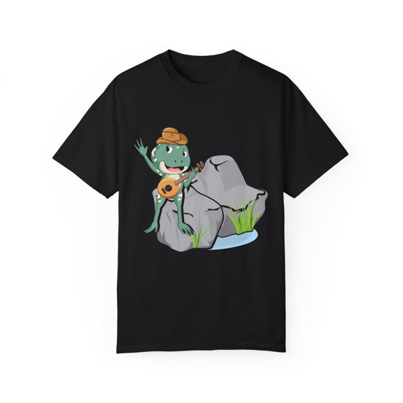 Hilarious Frog Wearing Cowboys Boots lover banjo Enthusiast Humorous Countryside Cowboy Amphibian Ecosystem Unisex Garment-Dyed T-shirt