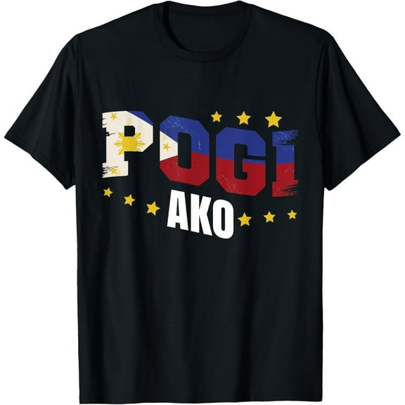 Hilarious Pogi Ako Statement Philippine Flag T-ShirtMen and women, Black T-shirt, size: Extra large S-4XL