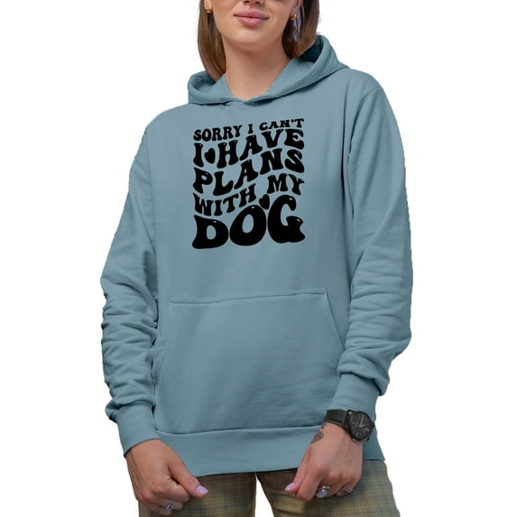 Hilarious Sorry, I Can't, I Have Plans with My Dog Quote, Groovy Retro Wavy Text Merch Gift, Light Blue Hooded Sweatshirt or Hoodie, 2XL