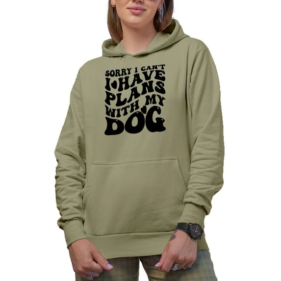 Hilarious Sorry, I Can't, I Have Plans with My Dog Quote, Groovy Retro Wavy Text Merch Gift, Sand Hooded Sweatshirt or Hoodie, Large