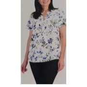 Hilary Radley Floral Pattern, V-Neck, Pleated Back Blouse, Women's Medium