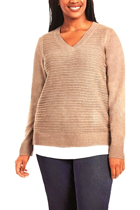 Ladies' 2-fer Long Sleeves Sweater (Heather Mocha, XXL)