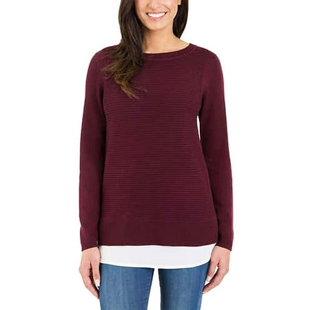 Hilary Radley Ladies' 2fer Sweater (Heather Wine, Medium)