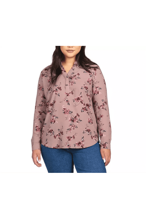 Ladies' Long Sleeve Blouse (Pink Floral, 3X)