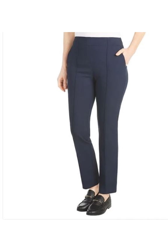 Women's Ponte Pull-On Mid Rise Slim Leg Pants, Navy, Large