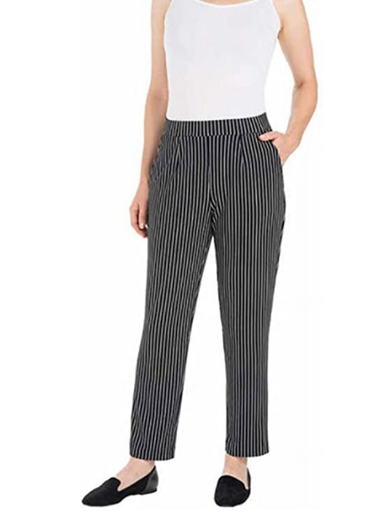 Hilary Radley Ladies' PullOn Pants with Tummy Control, Black/White