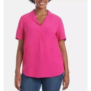Hilary Radley Ladies Relaxed Fit Stretch Rounded Hem Blouse, Bright Pink XXL