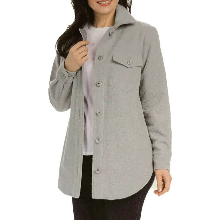 Hilary Radley Ladies' Size Large, Button Front Shirt Jacket, Gray 