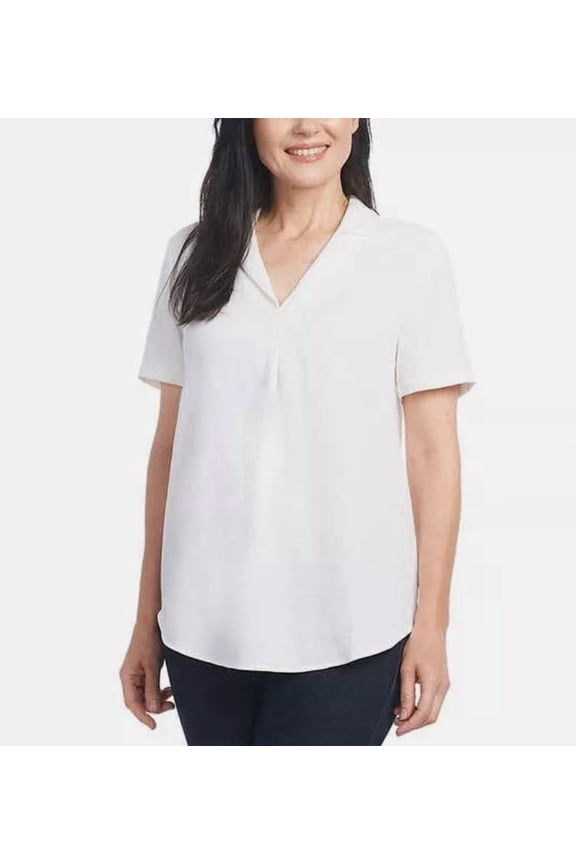 Ladies' Size X-Small (0-2) Short Sleeve V-Neck Blouse, Ivory