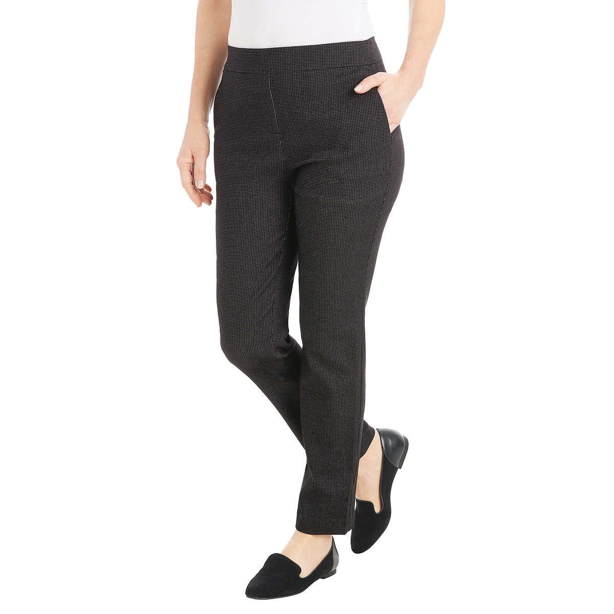 Hilary Radley Ladies' Tummy Control PullOn Pant w/ Pockets, Black/Off