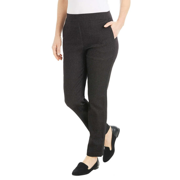 Hilary Radley Ladies' Tummy Control Pull-On Pant with Pockets, Black/Off  White S 