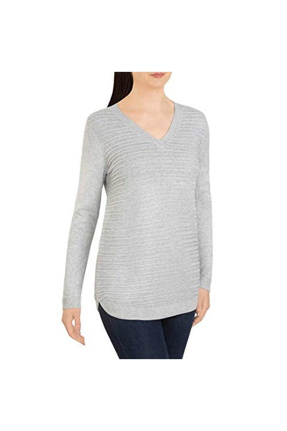 Ladies' V-Neck Sweater/Gray/Small