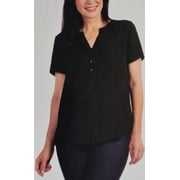 Hilary Radley V Neck Short Sleeve Button Blouse, Womens Large
