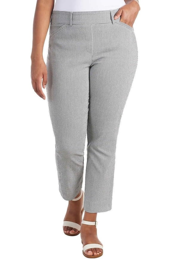 Women Mid-Rise Stretch Pull-On Ankle Pant, White & Black, X-Large
