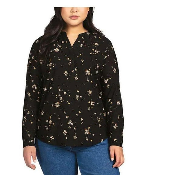 Hilary Radley Women's Blouse Long Sleeve Half Laying Collar Black Size XS New