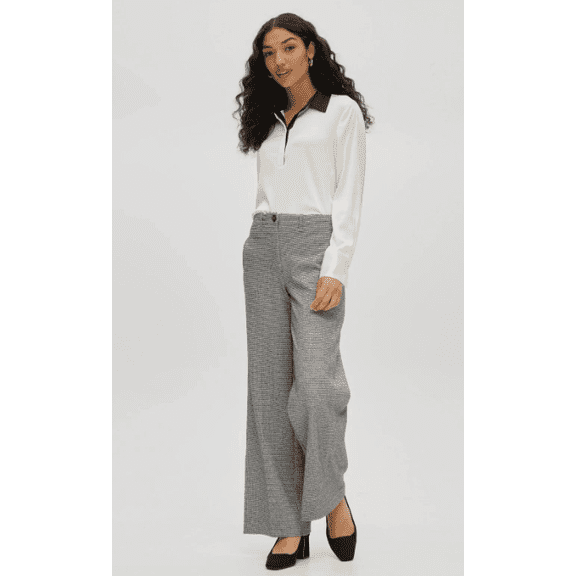 Hilary Radley Women's Front Slash Pockets Stretch Brushed Pants Black & Off White 6