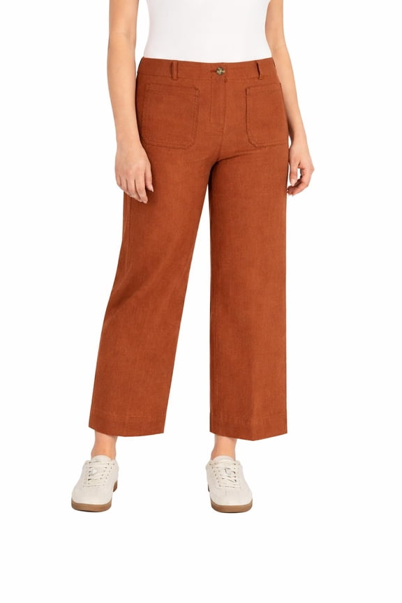 Women's High Rise Cotton Stretch Wide Leg Pant with Pockets (US, Numeric, 4, Regular, Regular, Rust)