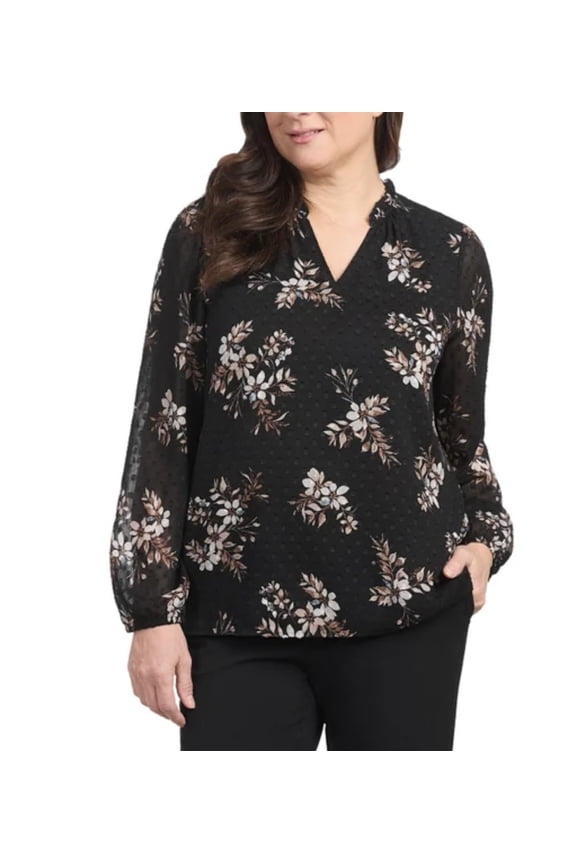 Women's Long Sleeve Blouse Shirt (US, Alpha, XX-Large, Regular, Regular, Black Combo)