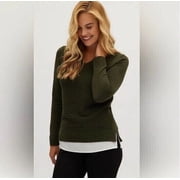 Hilary Radley Womens Long Sleeve V-Neck Sweater Olive, Small