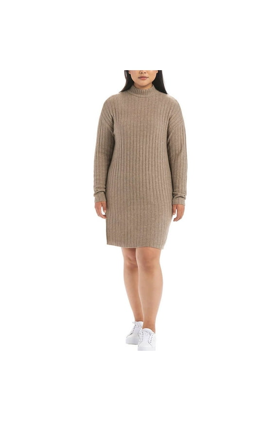 Women's Mock Neck Sweater Dress (Heather Taupe, Large)