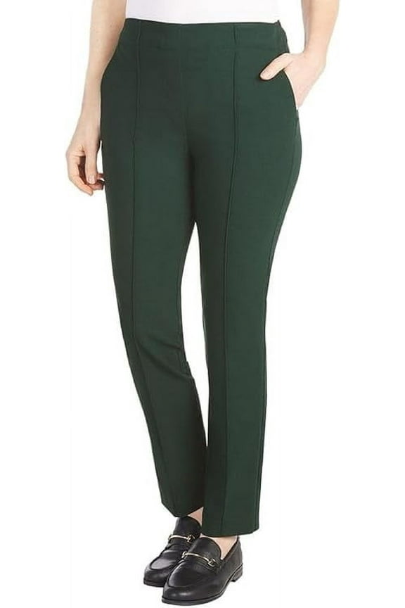 Women's Ponte Pull-On Mid Rise Slim Leg Pants, Green, Medium