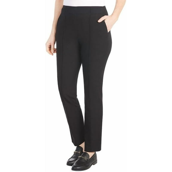 Hilary Radley Women's Ponte Pull-On Mid Rise Slim Leg Pants (Black/Medium)
