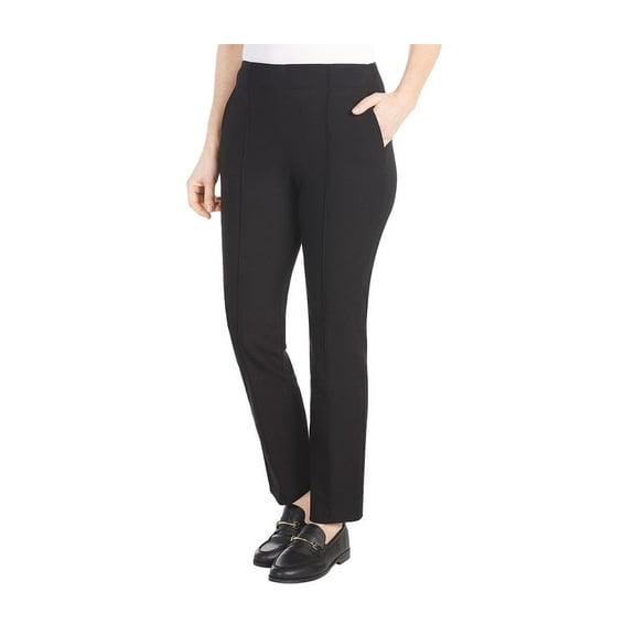Hilary Radley Women's Ponte Pull-On Mid Rise Slim Leg Pants (Black, XL)