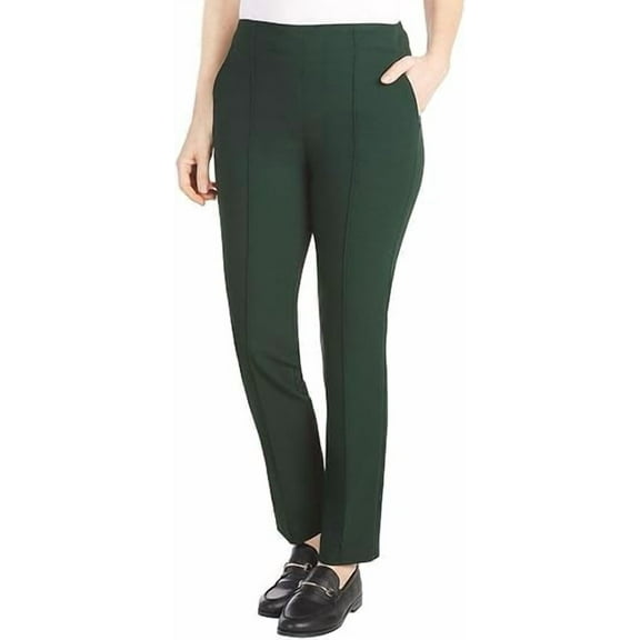 Hilary Radley Women's Ponte Pull-On Mid Rise Slim Leg Pants, Green, Large