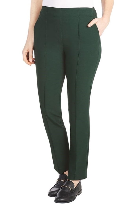 Women's Ponte Pull-On Mid Rise Slim Leg Pants (Green, XXL)
