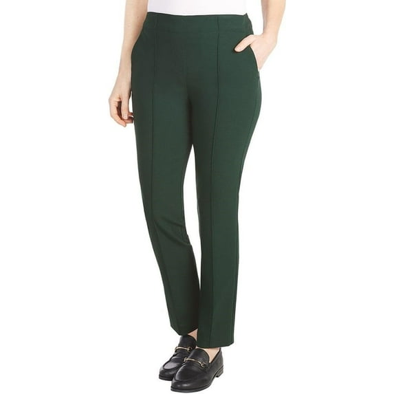 Hilary Radley Women's Ponte Pull-On Mid Rise Slim Leg Pants (Green/XX-Large)
