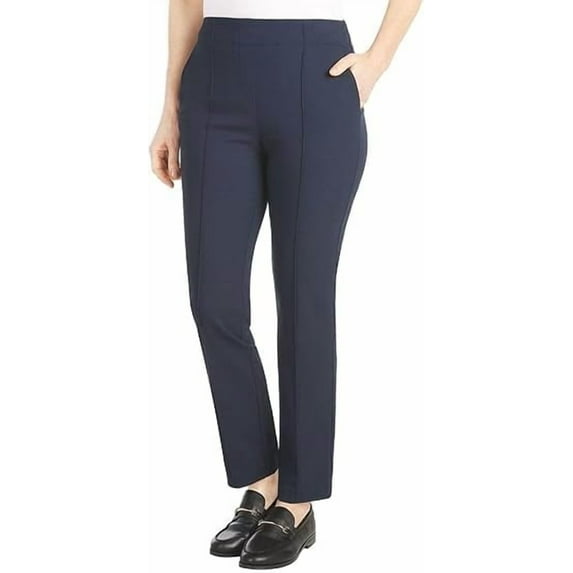Hilary Radley Women's Ponte Pull-On Mid Rise Slim Leg Pants (Navy/Medium)
