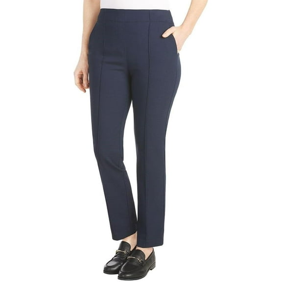 Hilary Radley Women's High Rise Tummy Control Pintuck Pull-On Slim Dress Pants (Navy, XXL)
