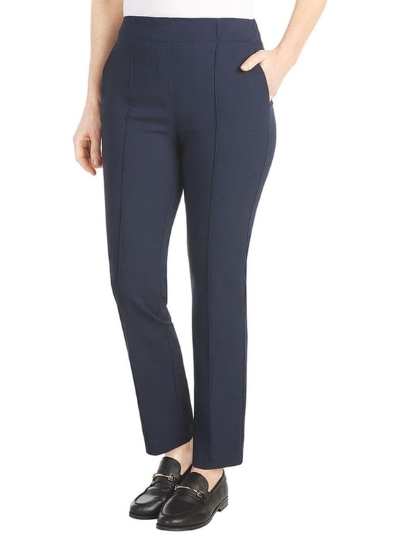 Women's Ponte Pull-On Mid Rise Slim Leg Pants, Navy, XX-Large