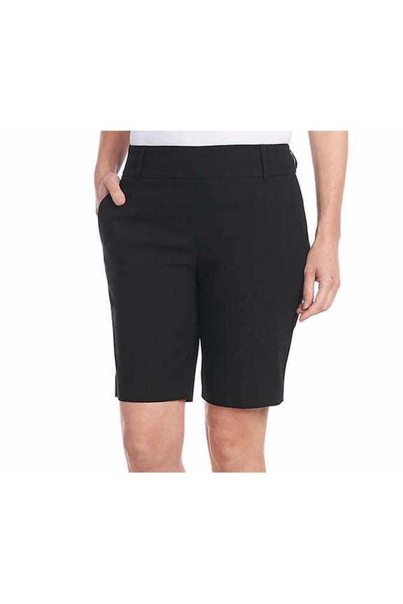 Women's Pull On Mid Rise Stretch Comfort Bermuda Short (US, Alpha, X-Small, Regular, Regular, Black)