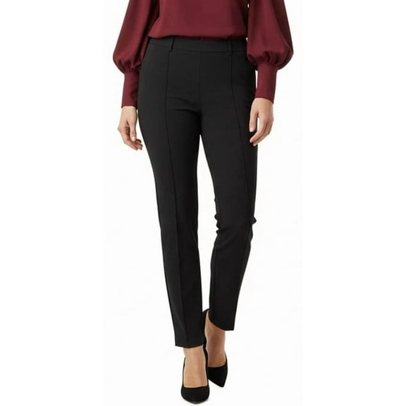 Hilary Radley Women's Mid Rise Pull on Pants Slim Leg Tummy Control, Black, Size L