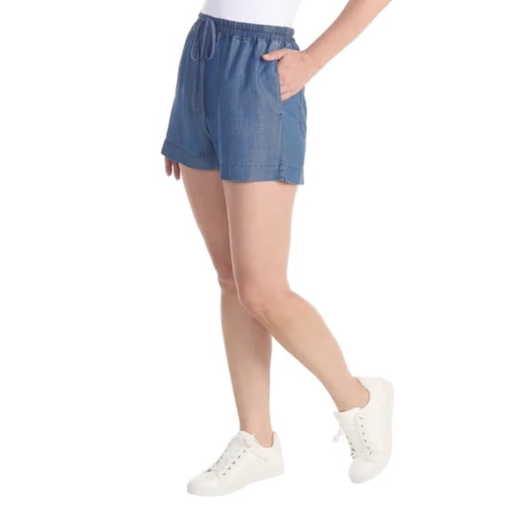 Hilary Radley Women's Pull-On Tencel Short with Pockets, Large, Regular, Dark Blue.