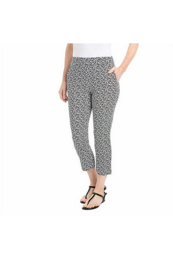 Women's Pull-on Capri Comfort Fit Stretch Pants Size: M, Color: Off-White & Gray Stripe