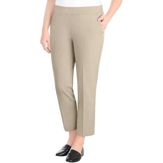 Hilary Radley Women's Pull-on Dress Pants, 4-Way Stretch, Elastic Waist, Front Pockets (US, Alpha, Medium, Regular, Regular, Heather Light Sand)